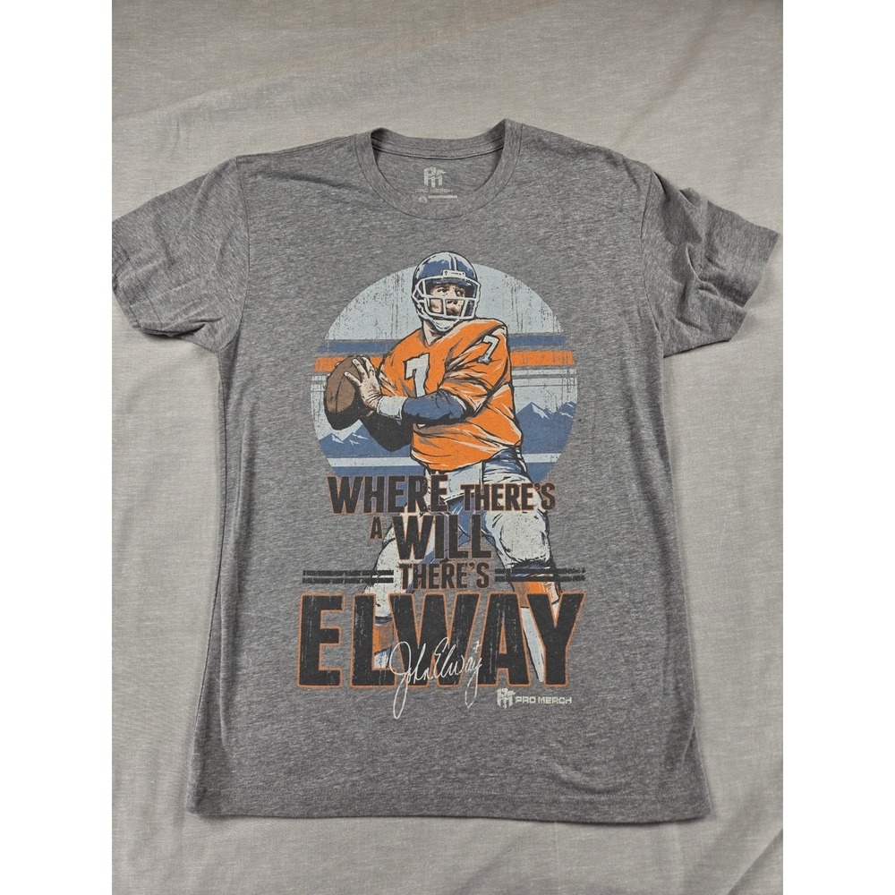 Vintage Pro Merch John Elway Denver Broncos Gray Graphic T-Shirt Mens Small